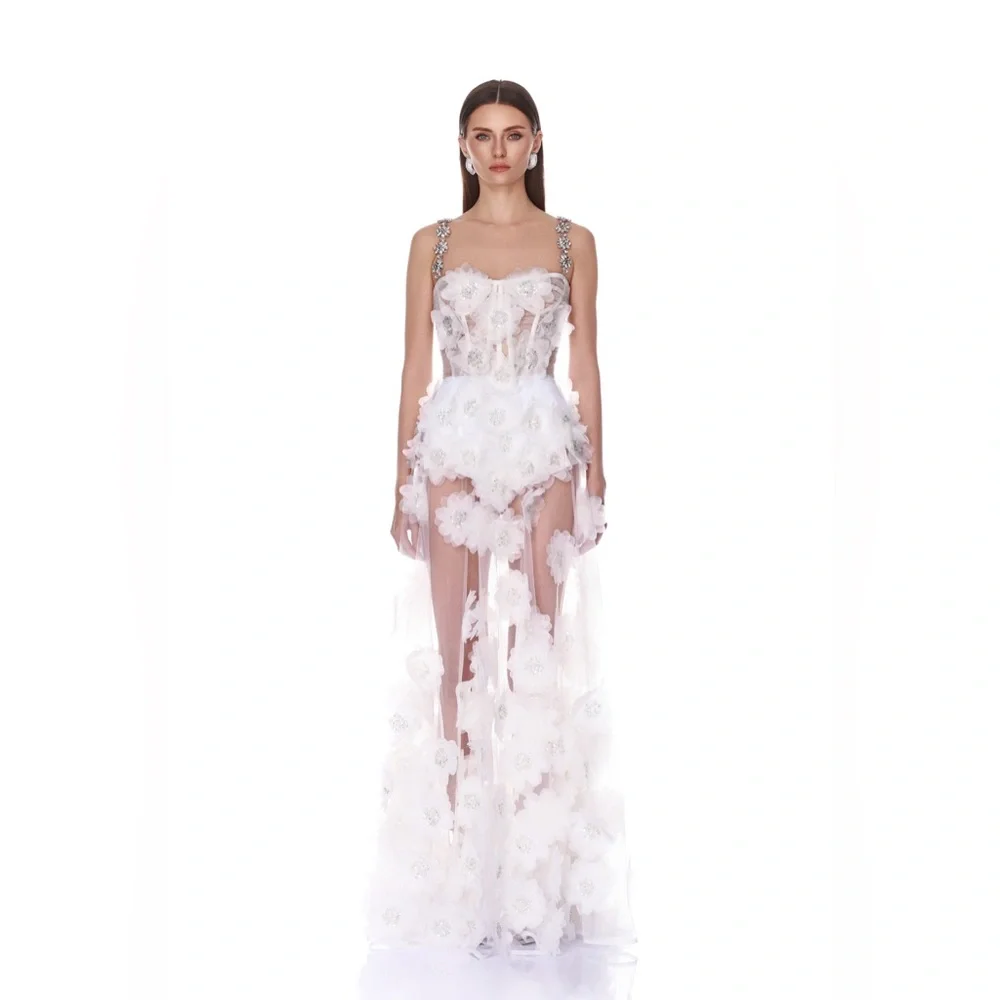 Bronx & Banco Anastasia White Flower Appliqued Maxi Bridal Dress Gown L NWOT - Picture 1 of 7